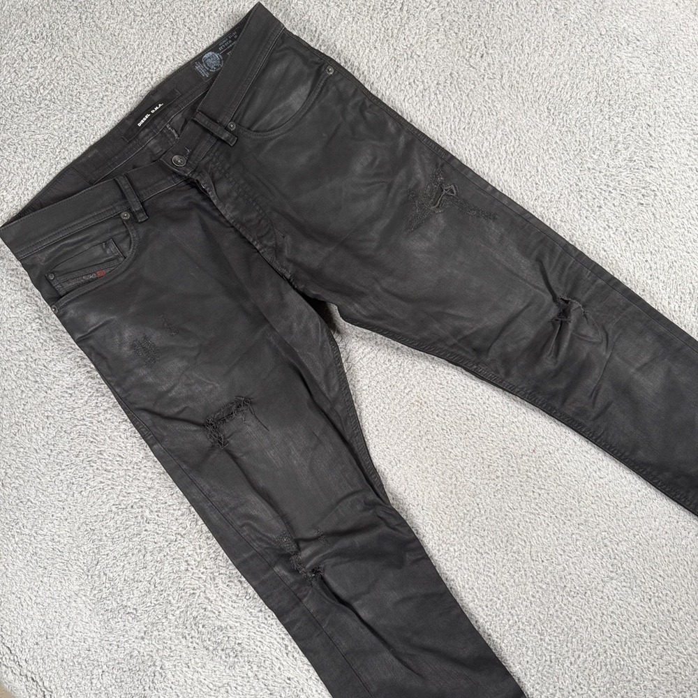 Diesel Tepphar 0671E Jeans Mens 30X32 (34x33) Slim Waxed Black Distressed